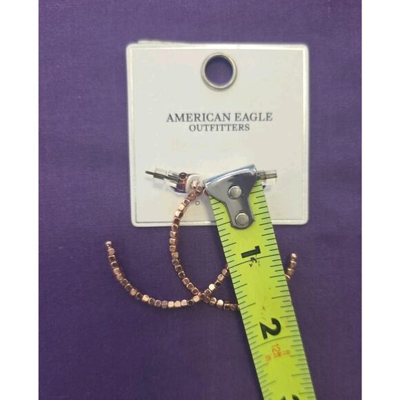 American Eagle Outfitters Open Hoop Earrings Square Rose Gold Tone Beads New - Picture 3 of 5